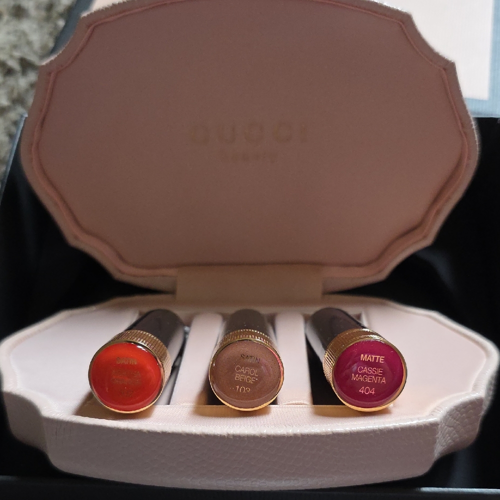 Gucci Lipstick Set - Bright Orange, Nude Beige, Rich Magenta